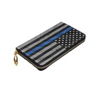 Longzehao Portafoglio americano sottile con stampa bandiera blu in pelle di alta qualità con cerniera intorno al portafoglio per uomini e donne copertina libretto degli assegni blocco RFID
