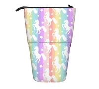 Longzehao Portapenne telescopico con stampa a righe colorate con unicorni su custodia pop up, custodia portatile in piedi, Nero, One Size