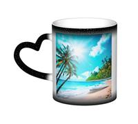 Longzehao Tazza in ceramica con stampa a tema oceano tropicale che cambia colore nel cielo, tazze che cambiano il calore tazza da caffè tazza da tè.