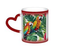 Longzehao Tazza in ceramica con stampa di pappagallo tropicale con fiori e foglie che cambiano colore nel cielo, tazze che cambiano il calore, tazza da caffè e tè.