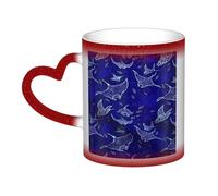Longzehao Tazza in ceramica con stampa Manta Ray e pesce che cambia colore nel cielo, tazze che cambiano il calore tazza da caffè tazza da tè.