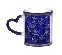 Longzehao Tazza in ceramica con stampa Manta Ray e pesce che cambia colore nel cielo, tazze che cambiano il calore tazza da caffè tazza da tè.