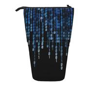Longzehao The Blue Binary Print - Astuccio telescopico per matite e penne, con apertura a scomparsa, portatile, con supporto, Nero, One Size