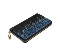 Longzehao The Blue Binary Print Premium Leather Zip Around Wallet per uomini e donne libretto degli assegni blocco RFID