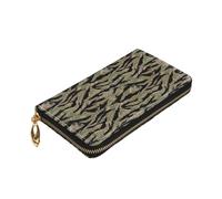 Longzehao Tiger Stripe Camo Print Premium Leather Zip Around Wallet per uomini e donne Custodia libretto degli assegni RFID blocco