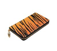 Longzehao Tiger Stripe Print Premium Leather Zip Around Wallet per uomini e donne libretto degli assegni blocco RFID