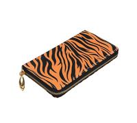 Longzehao Tiger Stripes Orange Pattern Print Premium Leather Zip Around Wallet per uomini e donne Custodia libretto degli assegni RFID blocco