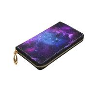 Longzehao Universe Galaxy Star Space Print Premium Leather Zip Around Wallet per uomini e donne copertina libretto degli assegni blocco RFID