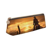 Longzehao West Desert Cactus con Cowboys Equitazione Cavalli 2 Stampa Semplice Triangolare Astuccio Portapenne Borsa per Forniture per Ufficio, Cosmetici, Articoli da toeletta, Bianco, One Size, Art