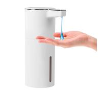 Longzhuo Distributore automatico di sapone in schiuma senza contatto, con sensore automatico, dispenser a 4 velocità per bagno, cucina, uso pubblico (Bianco, Spessore)