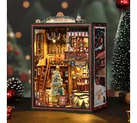 Longzhuo Kit per libro Nook di Natale, casa delle bambole in legno in miniatura da montare in casa, mini mensola angolare e luce LED touch, decorazione regalo modello creativo per adulti (negozio di