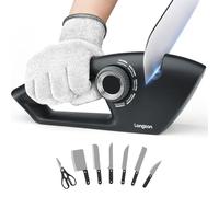 longzon Affilacoltelli Professionale, 5 in 1 Affila Coltelli da Cucin, Affilacoltelli Manuale per Coltelli Dritti, Coltelli da Cucina, Seghettati, Sicuro e Facile da Usare