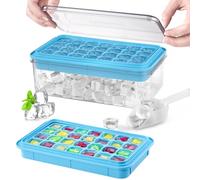 longzon Mini Stampo Cubetti di Ghiaccio Riutilizzabili con Coperchio e Contenitore, Vaschette per Ghiaccio Anti-rovesciamento, Stampo per Ghiaccio per Whisky Cocktail,Tè,Caffè(28 scomparti×2)-Azzurro