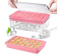 longzon Mini Stampo Cubetti di Ghiaccio Riutilizzabili con Coperchio e Contenitore, Vaschette per Ghiaccio Anti-rovesciamento, Stampo per Ghiaccio per Whisky Cocktail, Tè, Caffè (28 scomparti×2)- Rosa