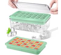 longzon Mini Stampo Cubetti di Ghiaccio Riutilizzabili con Coperchio e Contenitore, Vaschette per Ghiaccio Anti-rovesciamento, Stampo per Ghiaccio per Whisky Cocktail, Tè, Caffè (28 scomparti×2)-Verde