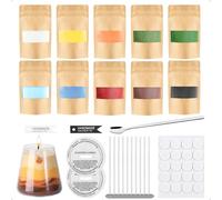 LONHCHI 10 colori di sabbia per candele con stoppino, 500 g, sabbia decorativa per candele, granulato, set fai da te, cera di paraffina per candele fai da te, set con 10 stoppini e 2 portacandele, 1