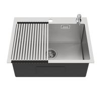 Lonheo Lavandino Cucina 58 x 45 cm, Lavello Cucina 1 Vasca con Scolapiatti pieghevole e Dispenser sapone, Lavabo Cucina con sifone e set di Drenaggio