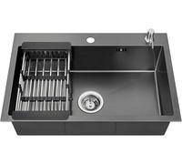 Lonheo Lavandino Cucina Nero 68 x 45 cm, XL Lavello Cucina 1 Vasca in Acciaio Inox con Dispenser sapone, Scolapiatti, sifone e Set di Drenaggio