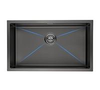 Lonheo Lavello Cucina 1 Vasca 74 x 44 CM, Nano lavandino Nero, Grande in Acciaio Inox Finitura Nanotecnologica, Vasca Singola Con Kit Di Scarico, Da Appoggio o Filotop