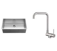 Lonheo Lavello da cucina 74 x 44 cm spazzolato +rubinetto cucina pieghevole in acciaio inox