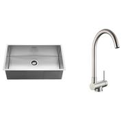 Lonheo Lavello da cucina 74 x 44 cm spazzolato +rubinetto cucina pieghevole in acciaio inox