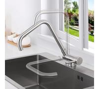 Lonheo Rubinetto lavello cucina pieghevole Girevole 360 °, Miscelatore Cucina Sottofinestra Acciaio Inox 304,Monocomando Acqua Calda e Fredda