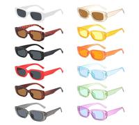 LoNinLoAn 12 pezzi Occhiali da sole vintage rettangolari per donna e uomo, set di occhiali da sole retrò anni 90, occhiali da sole alla moda trendy per feste retrò con protezione UV400