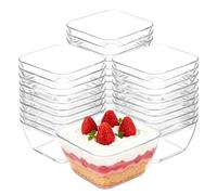 LoNinLoAn 30 bicchieri da dessert in plastica, rettangolari da dessert, ciotole da dessert trasparenti, riutilizzabili, tazze da dessert quadrate per tiramisù, dolci, budini, mousse (quadrato corto)