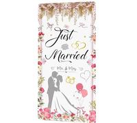 LoNinLoAn Striscione Just Married, 90 x 185 cm, in poliestere, rosa