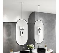 Lonmrrton Specchio Ovale per Bagno con Luce LED e Cornice in Metallo, 40x60cm 40x70cm 50x60cm 50x70cm Specchio da soffitto Nero, Specchio da Trucco sospeso(50cmx70cm)