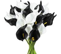 Lonrtesw 20 Pezzi Calla Lily Bouquet da Sposa da Sposa Disposizione di Fiori Artificiali nel PU per Decorazioni per la Casa nel Ufficio (E Nero)