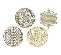 Lonrtesw 4PZ Geometria Sacra Wall Art Fiore della Vita Griglia nel Legno Decor Griglia di nel Legno Scultura da Parete nel Legno