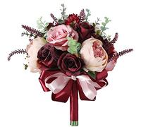 Lonrtesw Borgogna Dusty Rosa Rose Bouquet - Champagne Blush Blooming Peonia con Eucalipto Reale Perfetto Matrimonio Sposa Fiori