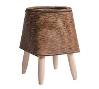 Lonrtesw Fioriere Vintage con Mensola per Fiori Intrecciata In Rattan Imitazione, Cestello Portaoggetti Fatto A Mano con Gambe In Legno, Supporto per Vaso per Piante, Facile Installazione, D
