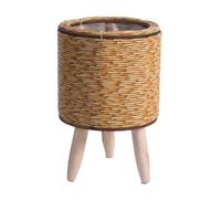 Lonrtesw Fioriere Vintage con Mensola per Fiori Intrecciata In Rattan Imitazione, Cestello Portaoggetti Fatto A Mano con Gambe In Legno, Supporto per Vaso per Piante, Durevole e Facile da Usare, e