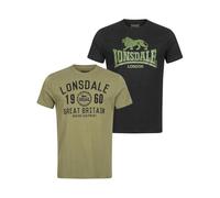 Lonsdale Uomo Bangor Double Pack T-Shirt, Black/Olive, XXL