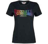 LONSDALE - HAPPISBURGH T-shirt nera da Donna con Maniche corte. Grafica a Colori. Street Fashion per Donne e Ragazze.
