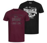 Lonsdale Torbay - Maglietta da Uomo, Confezione Doppia, Uomo, T-Shirt, 115086, Black/Oxblood, 3XL
