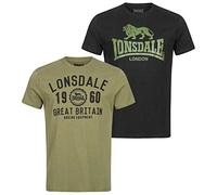 Lonsdale Uomo Bangor Double Pack T-Shirt, Black/Olive, XXL