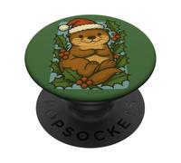 Lontra che indossa un cappello di Babbo Natale inverno vacanze fauna selvatica PopSockets PopGrip Adesivo
