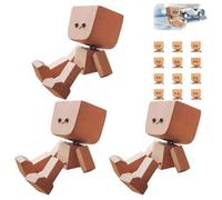 Lonvgrt Figura in Legno con Gambe a Molla, Graziosa Piccola Figura in Legno Che Ondeggia con 12 Espressioni Magnetiche, Statuetta di Un Uomo Che Trema per Il Cruscotto Dell'auto, Giocattolo(3pcs)