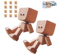 Lonvgrt Figura in Legno con Gambe a Molla, Graziosa Piccola Figura in Legno Che Ondeggia con 12 Espressioni Magnetiche, Statuetta di Un Uomo Che Trema per Il Cruscotto Dell'auto, Giocattolo(2pcs)