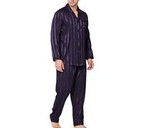 LONXU Set Pigiama da Uomo in Raso di Seta, A Righe Viola., L