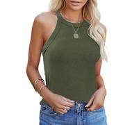 Lonya Canotta Donna Top Estiva Scollo a Giro Canotte Eleganti Casuale Halter Canottiere Cotone Basic Slim Fit Tank Top Maglietta Senza Maniche a Costine, Verde, XL