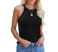 Lonya Canotta Donna Top Estiva Scollo a Giro Canotte Eleganti Casuale Halter Canottiere Cotone Basic Slim Fit Tank Top Maglietta Senza Maniche a Costine, Nero, L