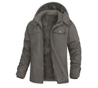 Lonya Giacca Invernale Uomo Militare Casual Cotone Calda Giacca in Pile da Uomo Cargo Multitasche Giubbotto Classico Antivento Jacket Invernali con Cappuccio, Grigio Scuro, M
