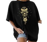 Lonya T Shirt Donna Girocollo Scollo Magliette Manica Corta Oversize Estate Casual Classica Cotone Taglie Forti Tee Shirt Allentato Donne Camicetta Carine Stampa Farfalle, G-Nero, XL