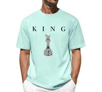 Lonya T Shirt Uomo Oversize Cotone Maglietta Maniche Corte Estive Collo Rotondo Casual Classica King Stampa Lettera Allentate Tee Shirt Base Tee Shirt Top, Verde Menta, L