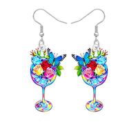 LONYOO Acrilico Floreale Vino Bicchiere Margarita Orecchini Fiore Farfalla Pendenti Leggero Gioielli Cocktail Regali per gli Amanti del Vino Donne Ragazze Mamma (Multicolore)