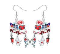 LONYOO Acrilico Fun Ambulanza Auto Orecchini Pendenti a Strati Ospedale Dottore Regali per le Donne Ragazze Medici Infermieri Assistente Medico (Rosso)
